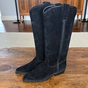 Vittorio Ricci Black Suede Tall Western Style Boots Size 6.5